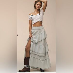 Pilcro Light Blue Tiered Maxi Skirt